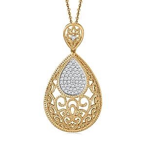 D'Joy Passport to Turkey White Zircon 0.70 ctw Pendant Necklace in 18K Vermeil Yellow Gold Over Sterling Silver 20 Inches