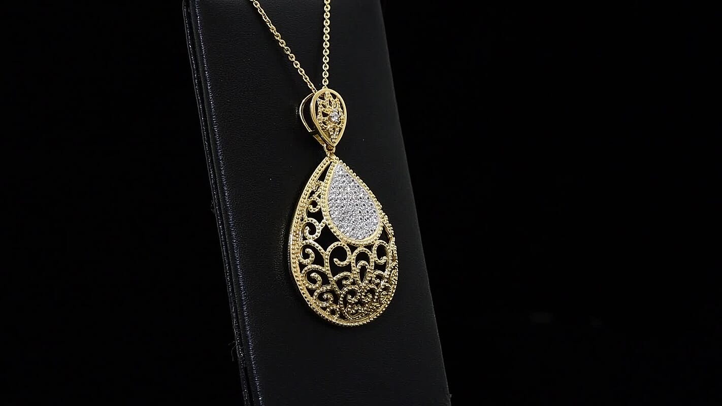 D'Joy Passport to Turkey White Zircon 0.70 ctw Pendant Necklace in 18K Vermeil Yellow Gold Over Sterling Silver 20 Inches