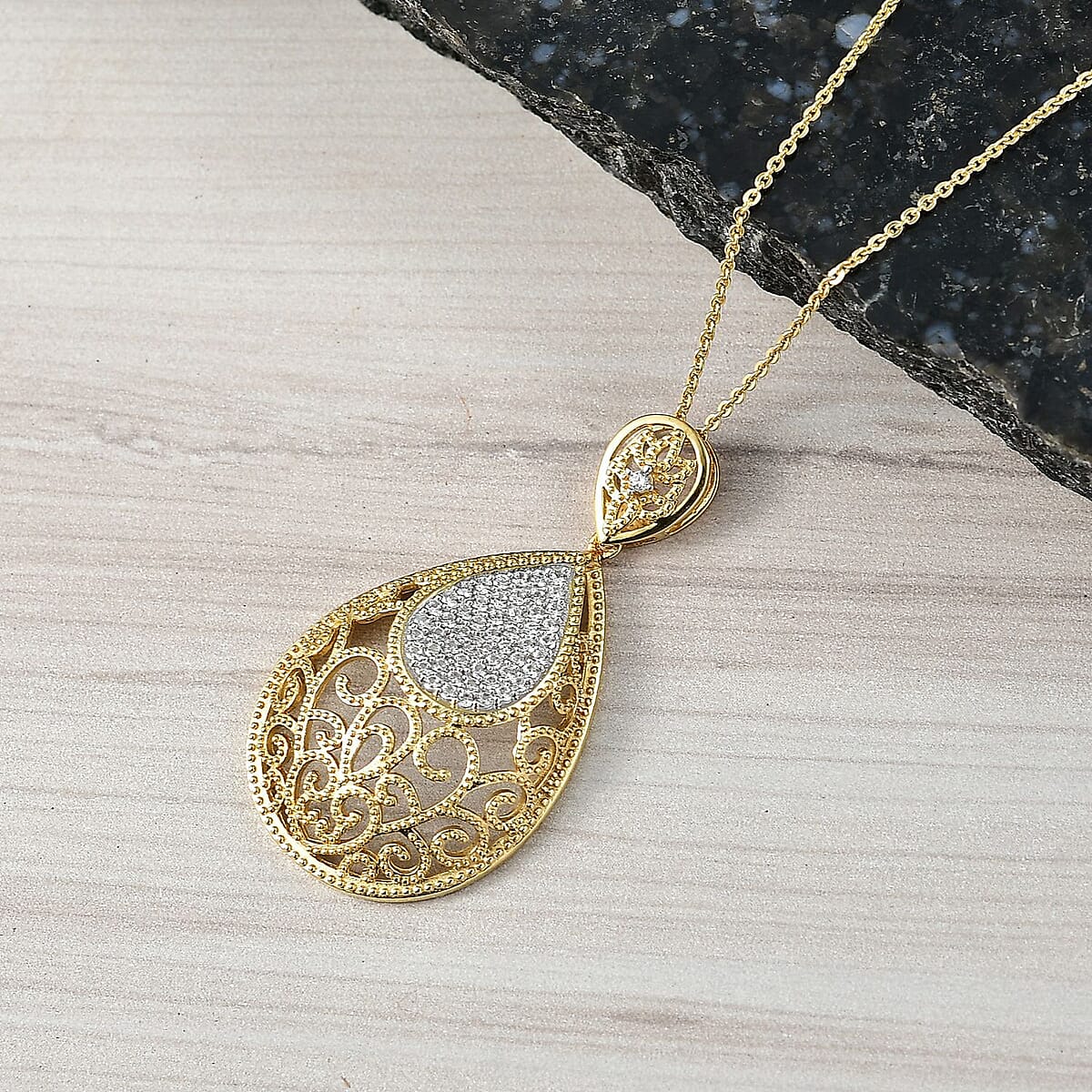 D'Joy Passport to Turkey White Zircon 0.70 ctw Pendant Necklace in 18K Vermeil Yellow Gold Over Sterling Silver 20 Inches image number 1