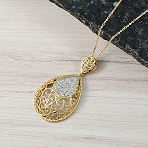 D'Joy Passport to Turkey White Zircon 0.70 ctw Pendant Necklace in 18K Vermeil Yellow Gold Over Sterling Silver 20 Inches