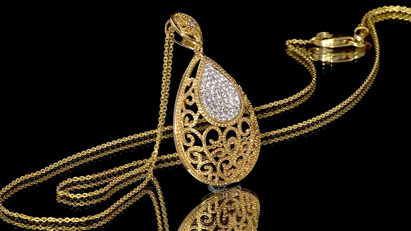 D'Joy Passport to Turkey White Zircon 0.70 ctw Pendant Necklace in 18K Vermeil Yellow Gold Over Sterling Silver 20 Inches