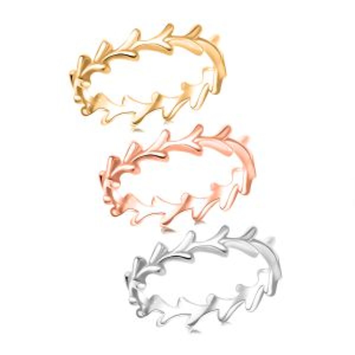 D'Joy Set of 3 Y-Link Band Ring in 18K Vermeil Yellow Rose Gold and Rhodium Over Sterling Silver (Size 6.0) 7 Grams image number 0