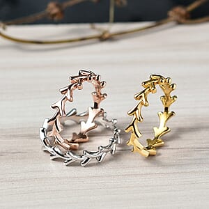 D'Joy Set of 3 Y-Link Band Ring in 18K Vermeil Yellow Rose Gold and Rhodium Over Sterling Silver (Size 6.0) 7 Grams