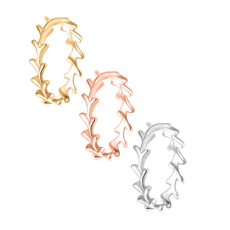 D'Joy Set of 3 Y-Link Band Ring in 18K Vermeil Yellow Rose Gold and Rhodium Over Sterling Silver (Size 6.0) 7 Grams
