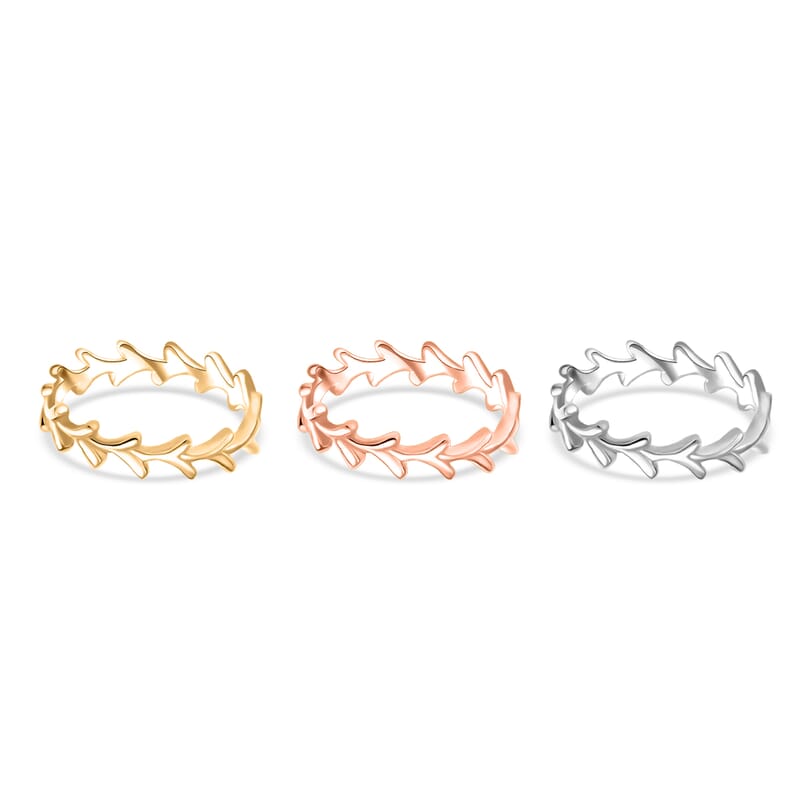 D'Joy Set of 3 Y-Link Band Ring in 18K Vermeil Yellow Rose Gold and Rhodium Over Sterling Silver (Size 6.0) 7 Grams