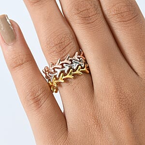 D'Joy Set of 3 Y-Link Band Ring in 18K Vermeil Yellow Rose Gold and Rhodium Over Sterling Silver (Size 9.0) 7 Grams