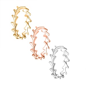 D'Joy Set of 3 Y-Link Band Ring in 18K Vermeil Yellow Rose Gold and Rhodium Over Sterling Silver (Size 9.0) 7 Grams