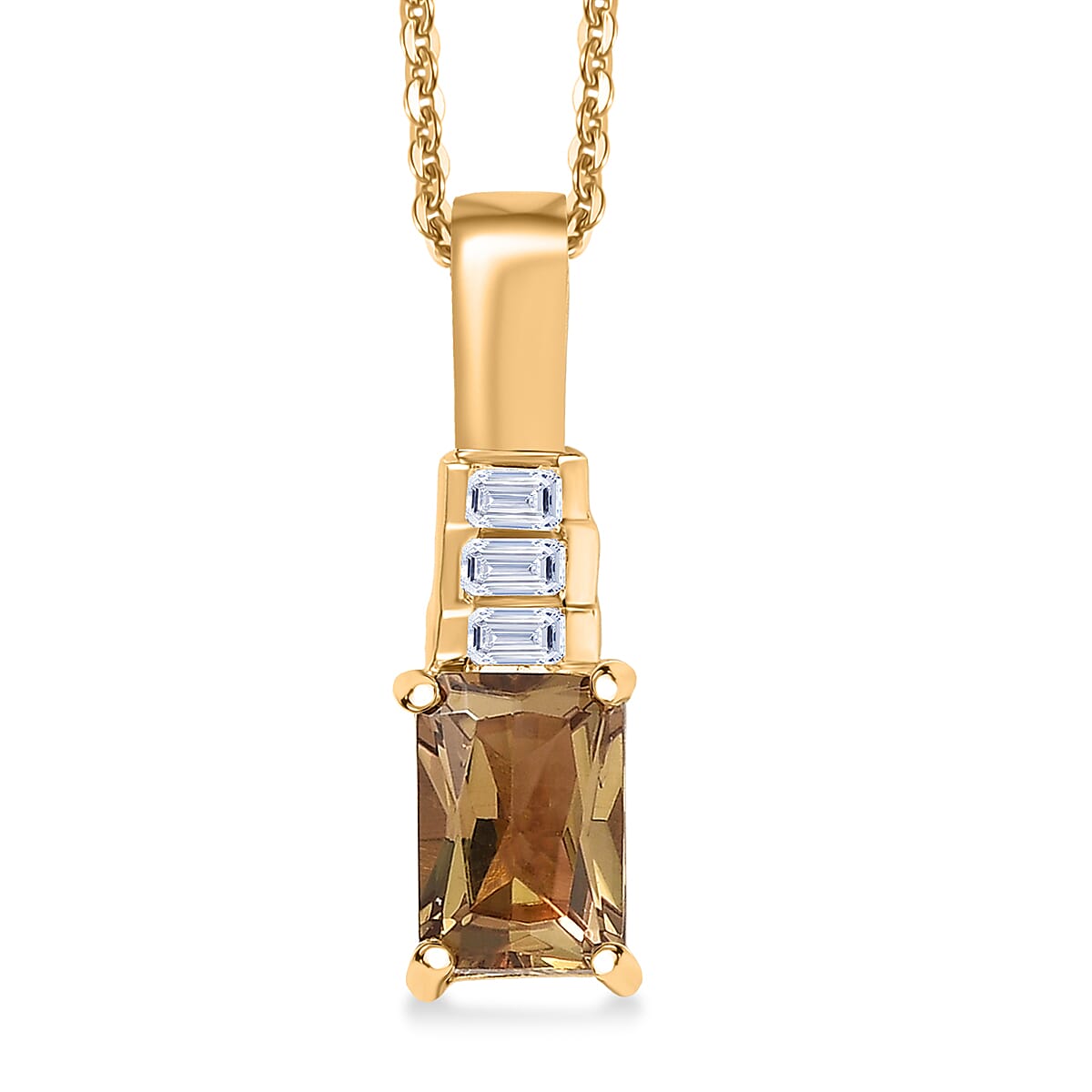 Golden Turkizite and Luxuriant Lab Grown Diamond G-H SI 0.65 ctw Pendant Necklace in 18K Vermeil Yellow Gold Over Sterling Silver 20 Inches image number 0