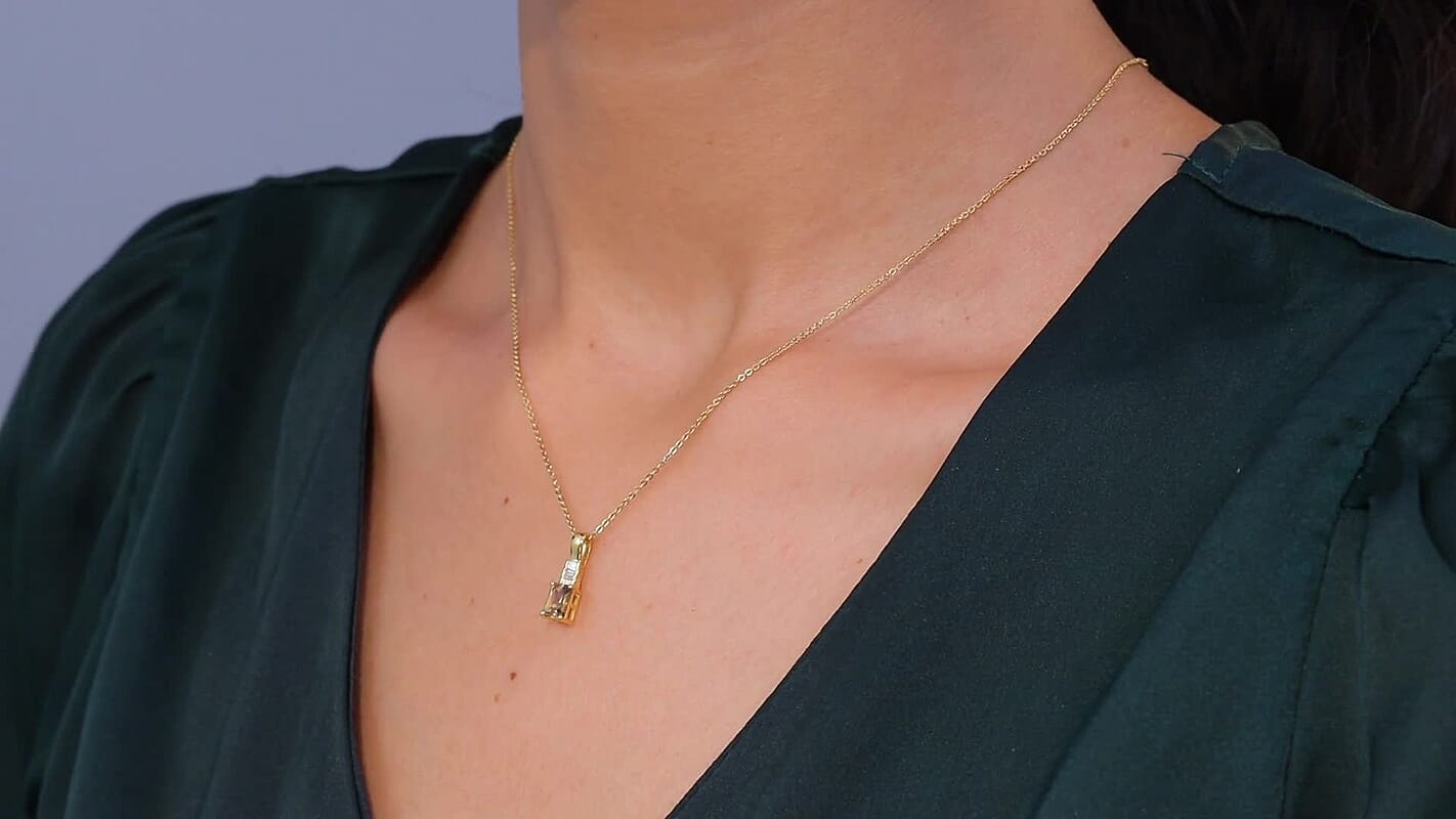 Golden Turkizite and Luxuriant Lab Grown Diamond G-H SI 0.65 ctw Pendant Necklace in 18K Vermeil Yellow Gold Over Sterling Silver 20 Inches