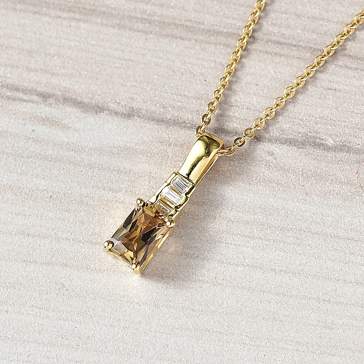 Golden Turkizite and Luxuriant Lab Grown Diamond G-H SI 0.65 ctw Pendant Necklace in 18K Vermeil Yellow Gold Over Sterling Silver 20 Inches image number 1