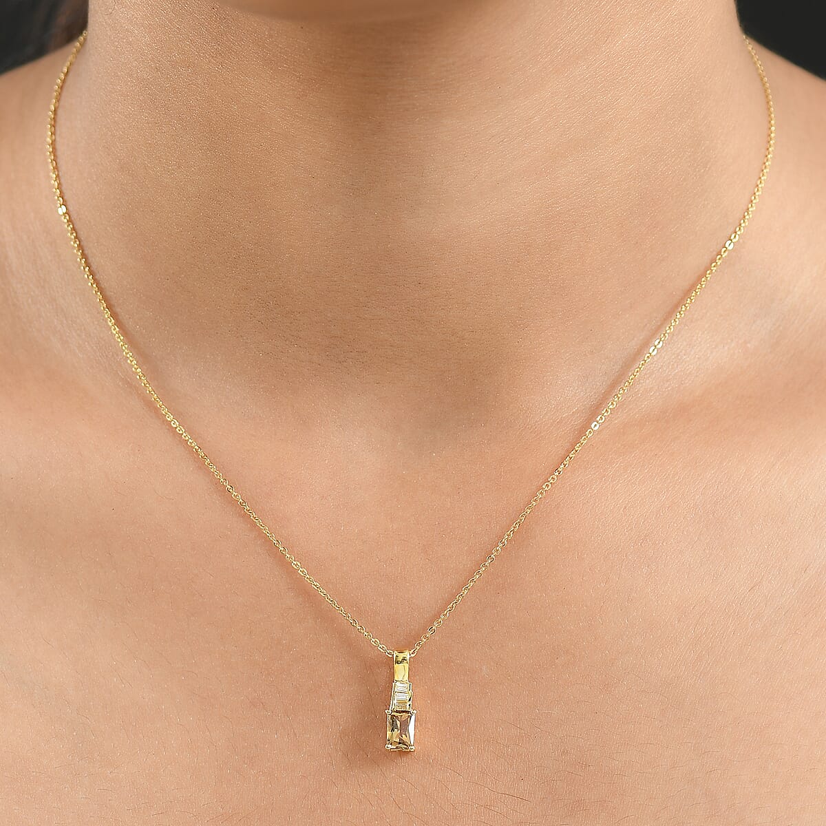 Golden Turkizite and Luxuriant Lab Grown Diamond G-H SI 0.65 ctw Pendant Necklace in 18K Vermeil Yellow Gold Over Sterling Silver 20 Inches image number 2