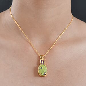 EverTrue Tasmanian Stichtite and African Amethyst 14.00 ctw Pendant in 18K YG Plated with ION Plated YG Stainless Steel Necklace 20 Inches