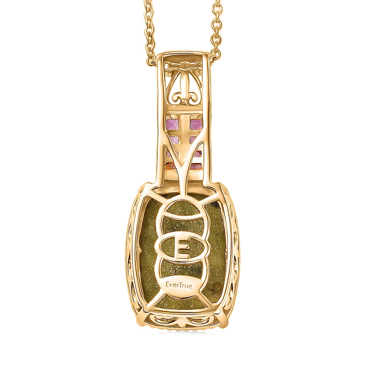 EverTrue Tasmanian Stichtite and African Amethyst 14.00 ctw Earthborn Royal Majesty Pendant in 18K YG Plated with ION Plated YG Stainless Steel Necklace 20 Inches