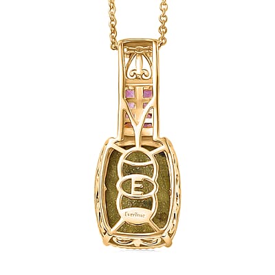 EverTrue Tasmanian Stichtite and African Amethyst 14.00 ctw Earthborn Royal Majesty Pendant in 18K YG Plated with ION Plated YG Stainless Steel Necklace 20 Inches