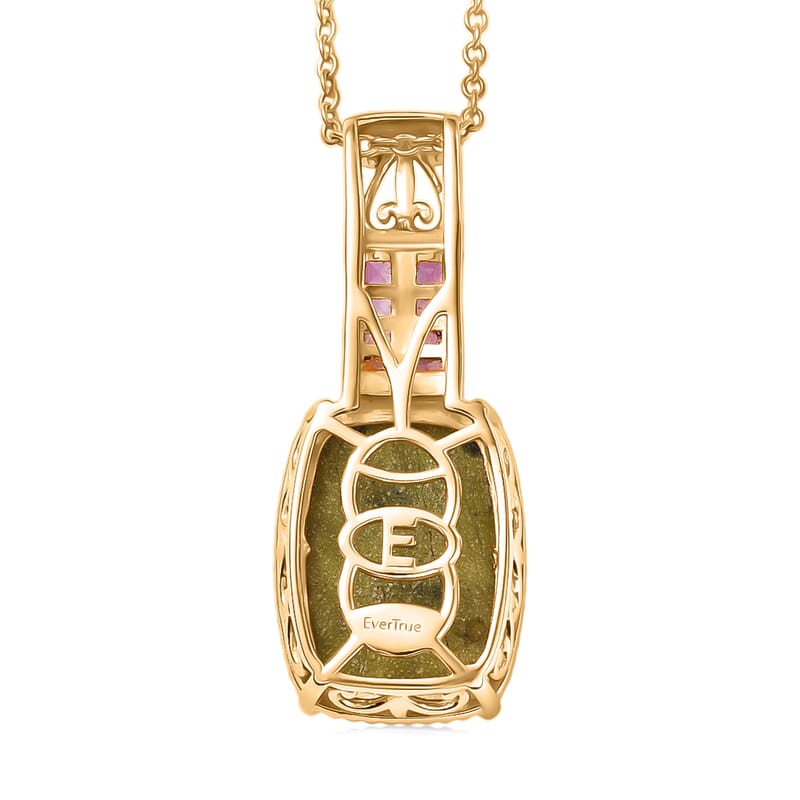 EverTrue Tasmanian Stichtite and African Amethyst 14.00 ctw Earthborn Royal Majesty Pendant in 18K YG Plated with ION Plated YG Stainless Steel Necklace 20 Inches