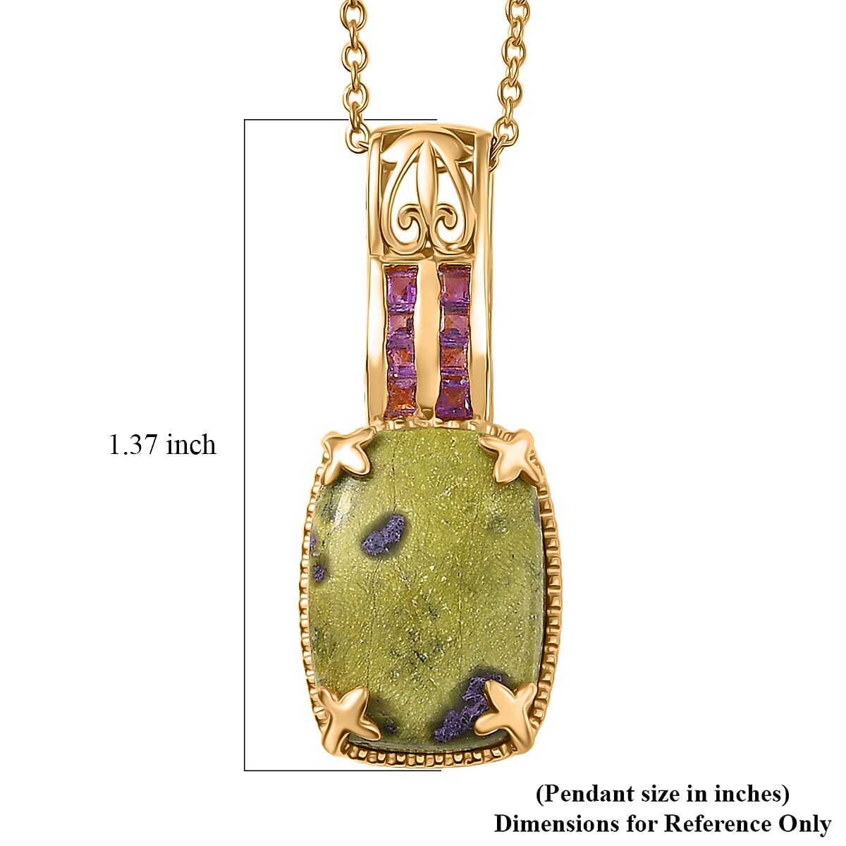 EverTrue Tasmanian Stichtite and African Amethyst 14.00 ctw Pendant in 18K YG Plated with ION Plated YG Stainless Steel Necklace 20 Inches image number 5