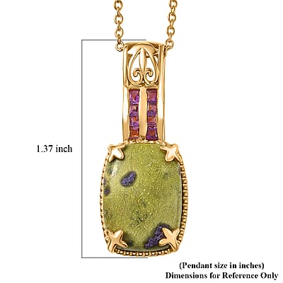 EverTrue Tasmanian Stichtite and African Amethyst 14.00 ctw Earthborn Royal Majesty Pendant in 18K YG Plated with ION Plated YG Stainless Steel Necklace 20 Inches