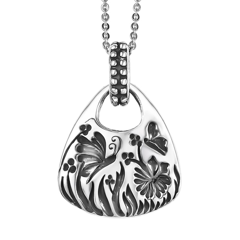 D'Joy Passport to Israel Artisan Crafted Floral Pendant Necklace in Sterling Silver 6 Grams 20 Inches
