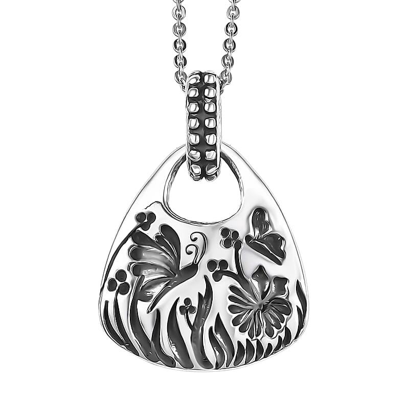 D'Joy Passport to Israel Artisan Crafted Floral Pendant Necklace in Sterling Silver 6 Grams 20 Inches