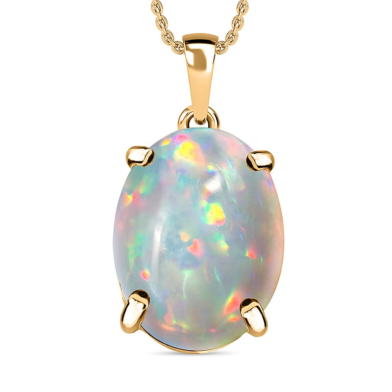 Premium Ethiopian Welo Opal 5.00 ctw Solitaire Pendant Necklace in Vermeil Yellow Gold Over Sterling Silver 20 Inches