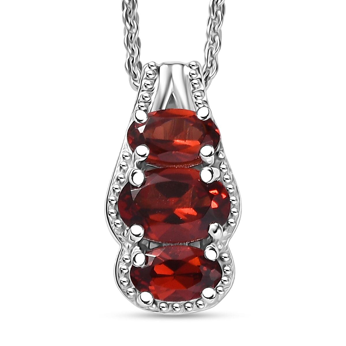 D'Joy Mozambique Garnet Pendant Necklace (20 Inches) in Rhodium Over Sterling Silver 1.20 ctw image number 0