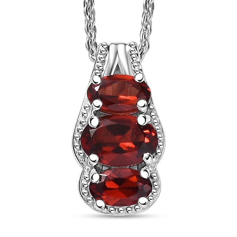 D'Joy Mozambique Garnet 1.20 ctw Pendant Necklace in Rhodium Over Sterling Silver 20 Inches