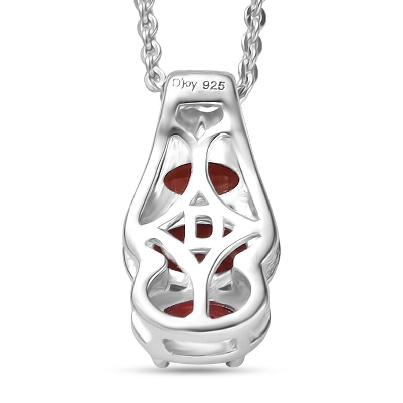 D'Joy Mozambique Garnet 1.20 ctw Pendant Necklace in Rhodium Over Sterling Silver 20 Inches