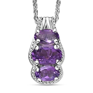 D'Joy African Amethyst 0.85 ctw Pendant Necklace in Rhodium Over Sterling Silver 20 Inches