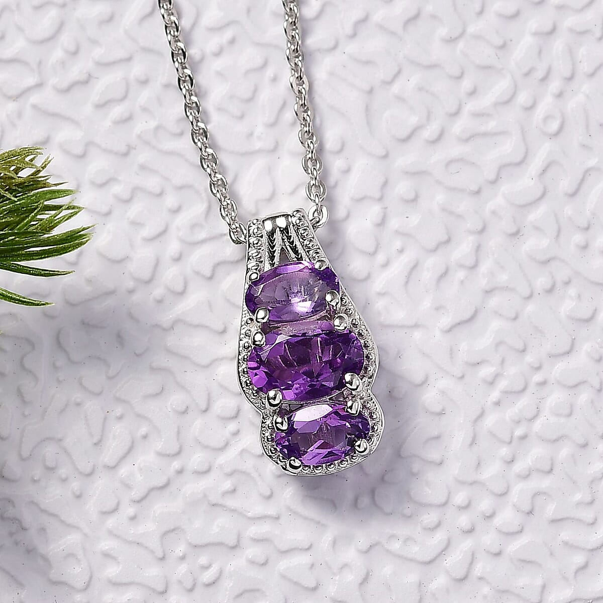 D'Joy African Amethyst 0.85 ctw Pendant Necklace in Rhodium Over Sterling Silver 20 Inches image number 1