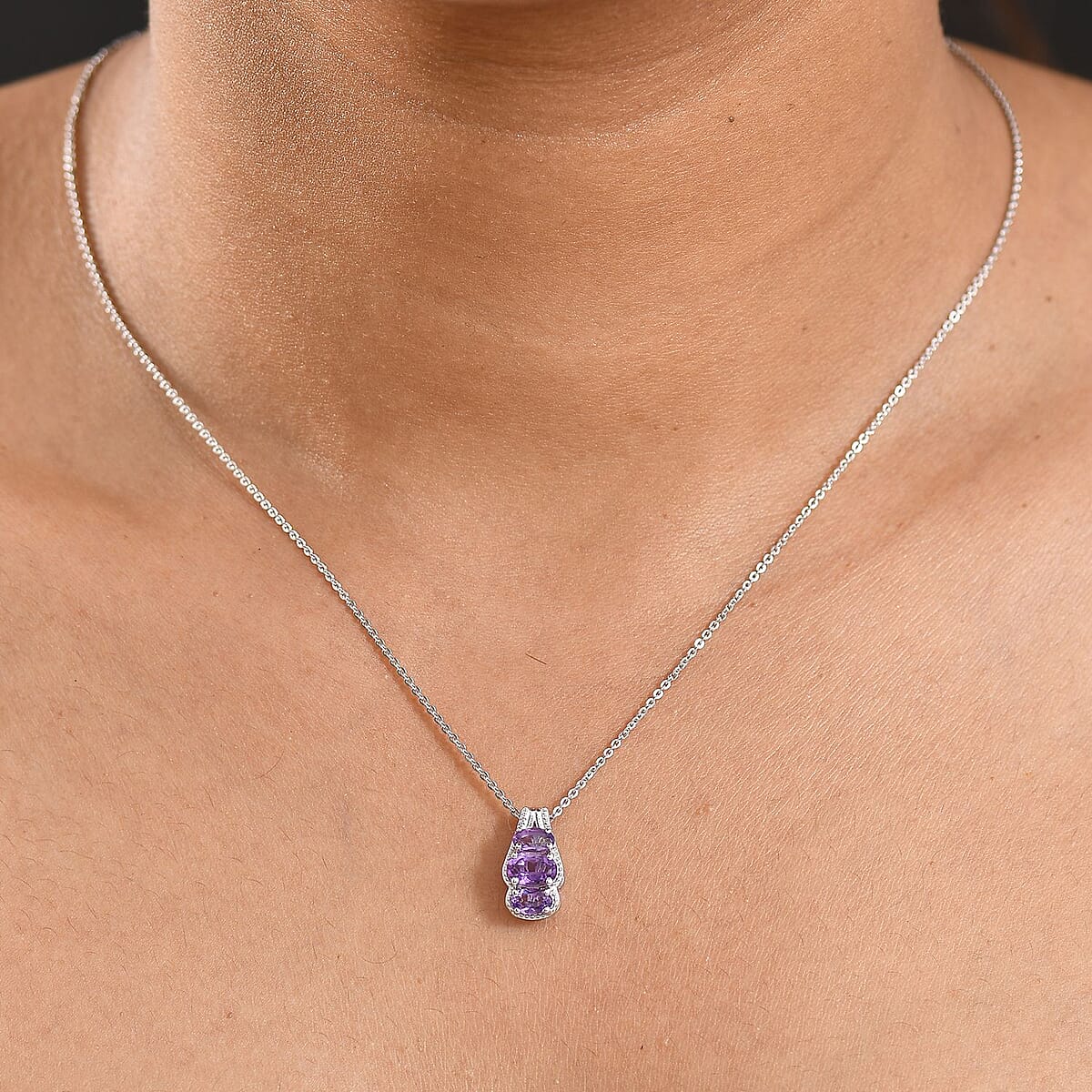 D'Joy African Amethyst 0.85 ctw Pendant Necklace in Rhodium Over Sterling Silver 20 Inches image number 2