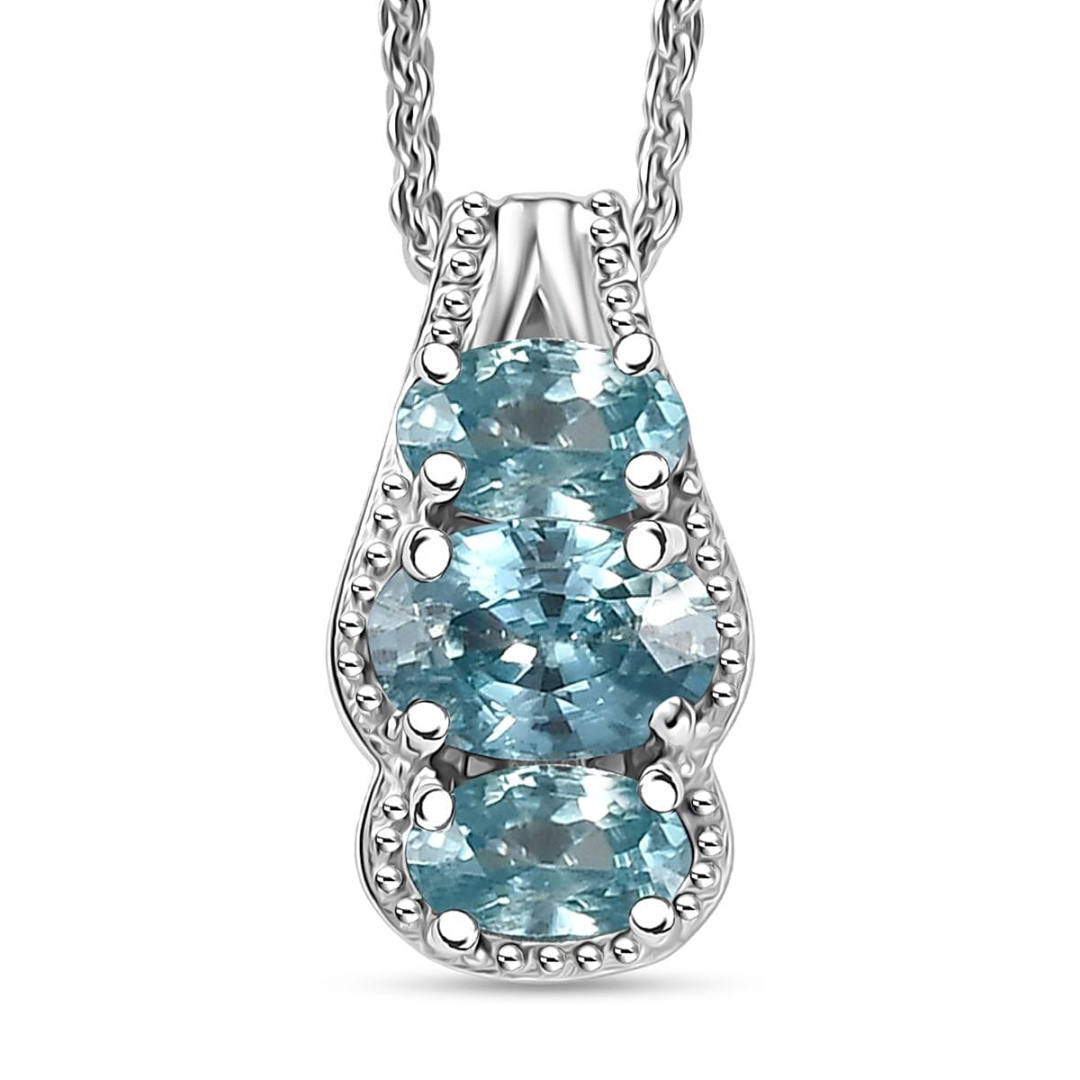 D'Joy Cambodian Blue Zircon 1.40 ctw Pendant Necklace in Rhodium Over Sterling Silver 20 Inches  image number 0