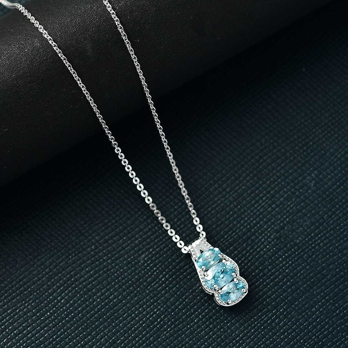 D'Joy Cambodian Blue Zircon 1.40 ctw Pendant Necklace in Rhodium Over Sterling Silver 20 Inches  image number 1
