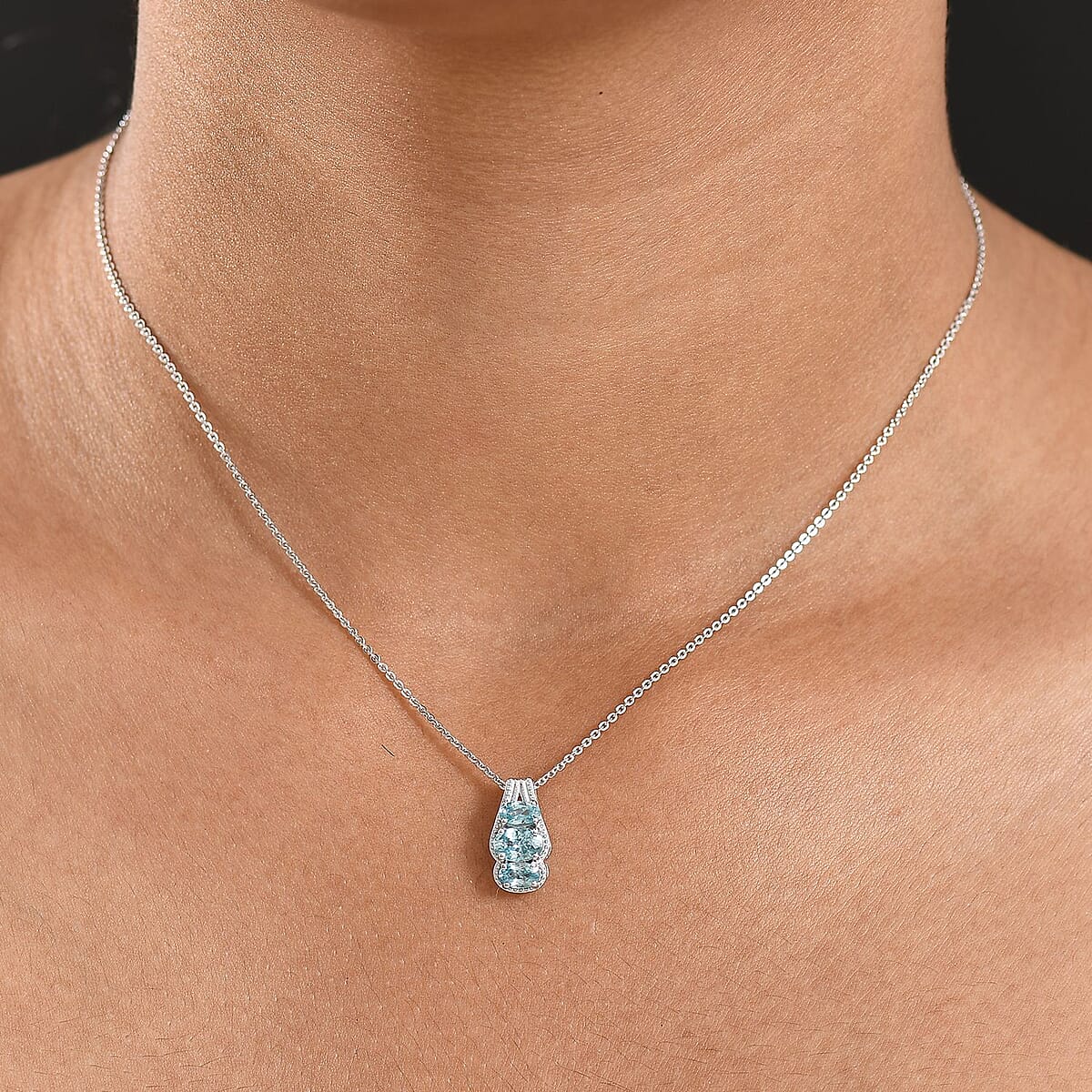 D'Joy Cambodian Blue Zircon 1.40 ctw Pendant Necklace in Rhodium Over Sterling Silver 20 Inches  image number 2