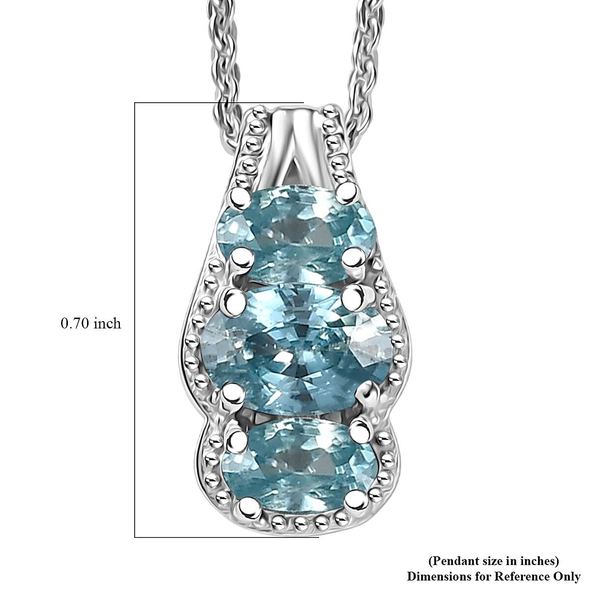 D'Joy Cambodian Blue Zircon 1.40 ctw Pendant Necklace in Rhodium Over Sterling Silver 20 Inches  image number 6