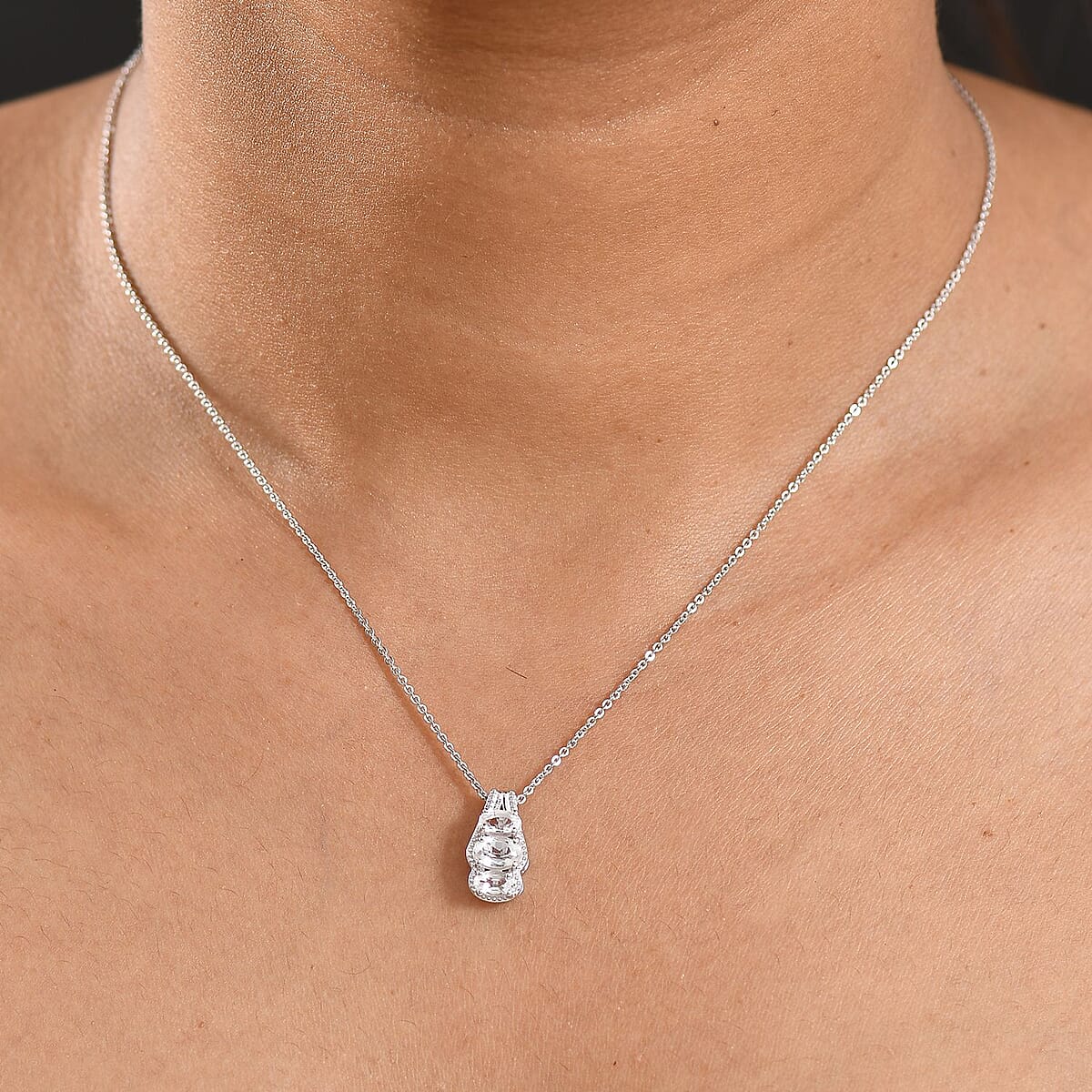 D'Joy White Topaz 0.90 ctw Pendant Necklace in Rhodium Over Sterling Silver 20 Inches image number 2