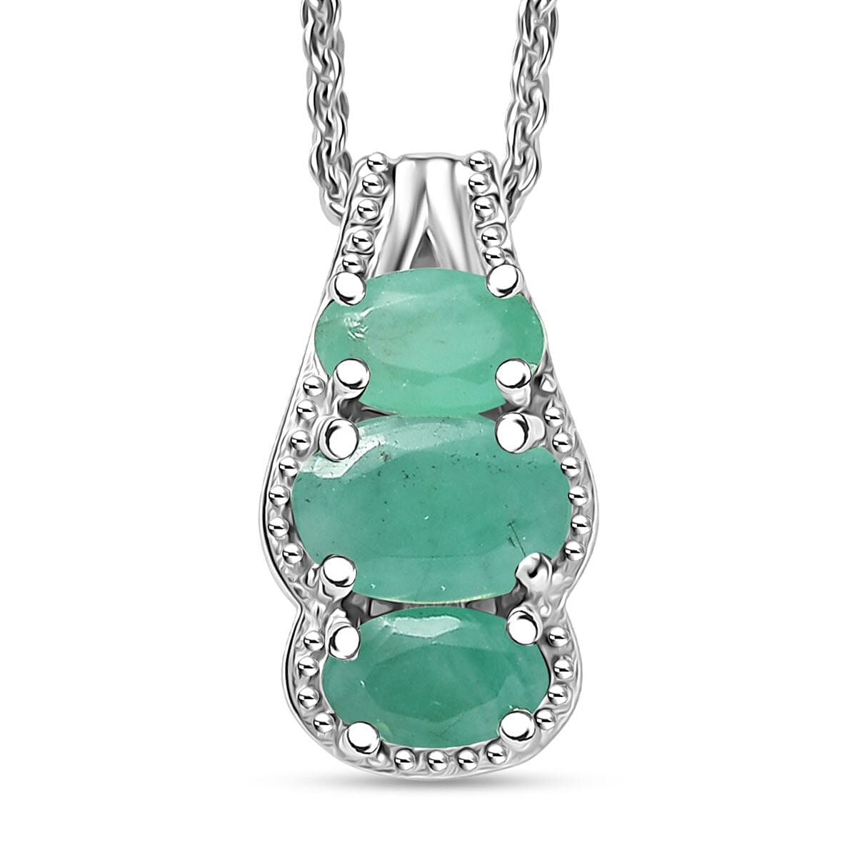 D'Joy Socoto Emerald 1.05 ctw Pendant Necklace in Rhodium Over Sterling Silver 20 Inches image number 0