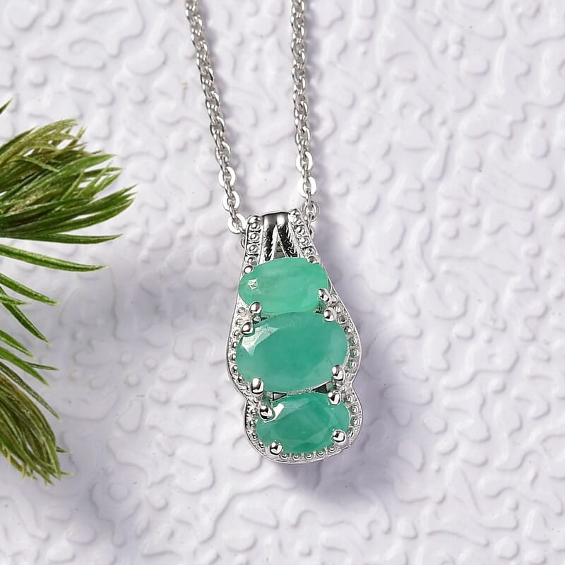 D'Joy Socoto Emerald 1.05 ctw Pendant Necklace in Rhodium Over Sterling Silver 20 Inches