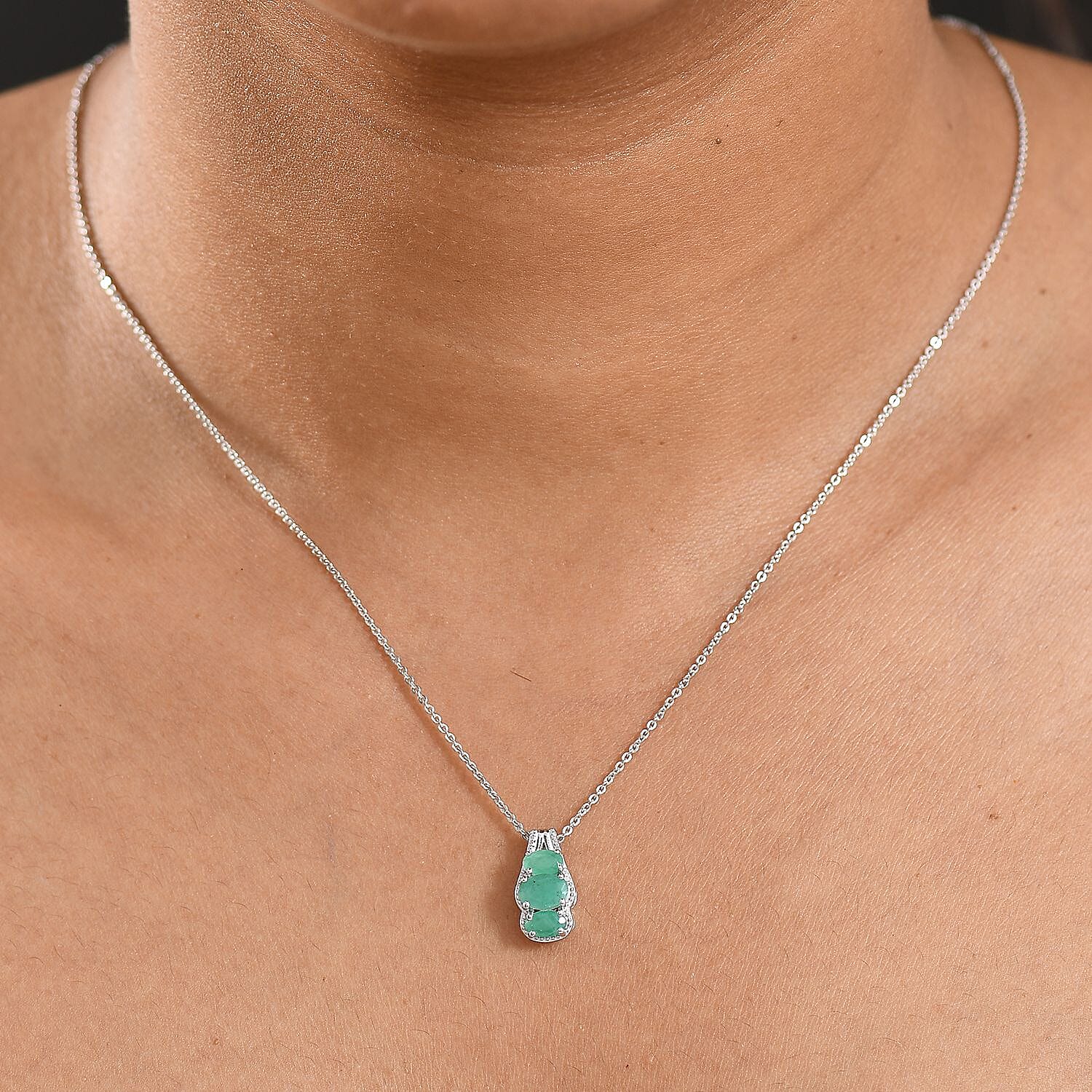 D'Joy Socoto Emerald 1.05 ctw Pendant Necklace in Rhodium Over Sterling Silver 20 Inches