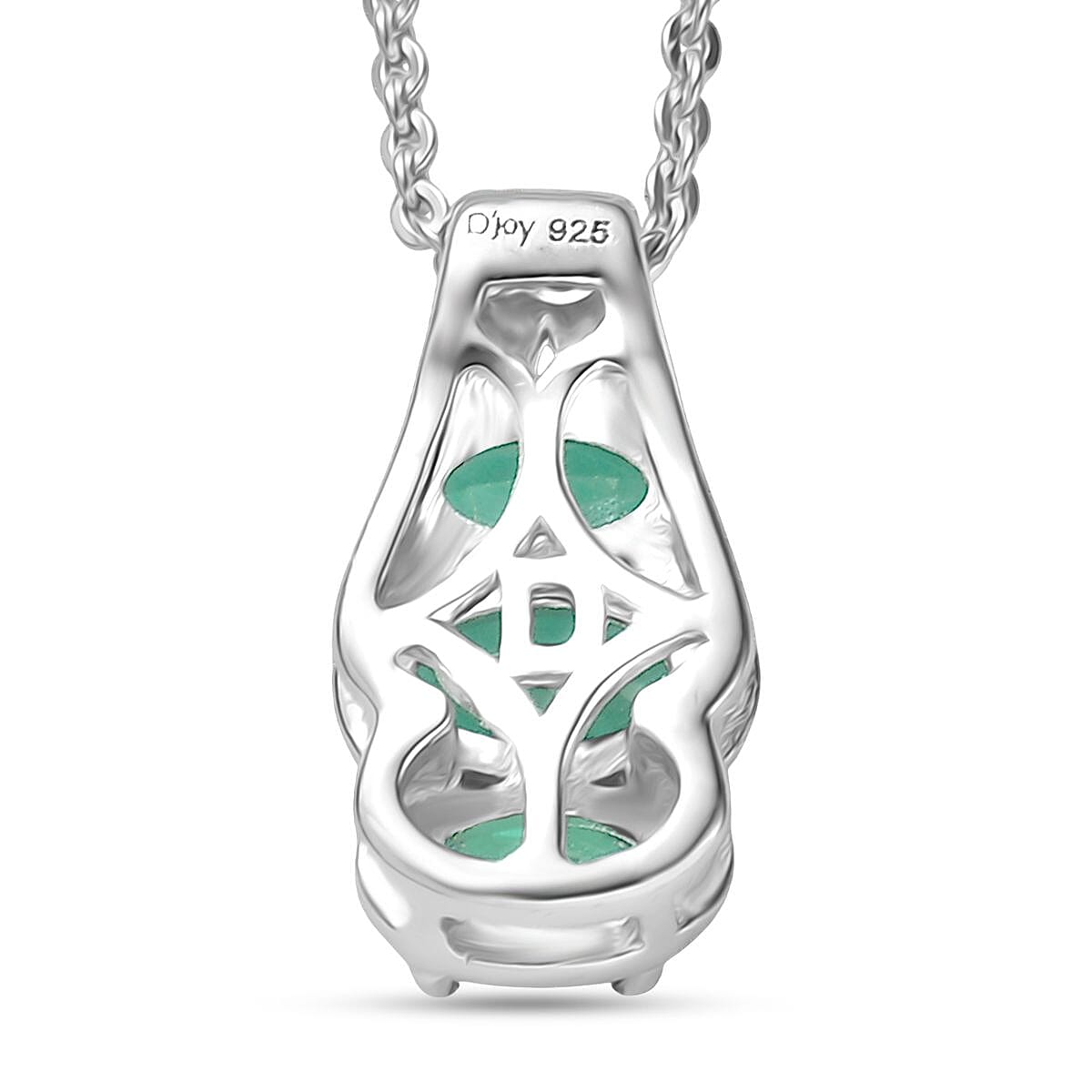 D'Joy Socoto Emerald 1.05 ctw Pendant Necklace in Rhodium Over Sterling Silver 20 Inches