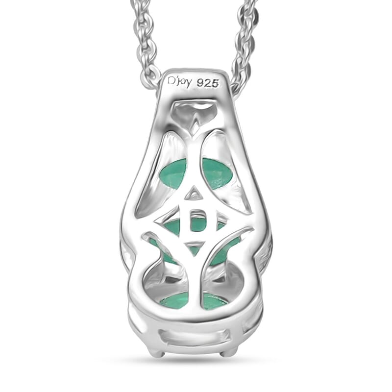 D'Joy Socoto Emerald 1.05 ctw Pendant Necklace in Rhodium Over Sterling Silver 20 Inches