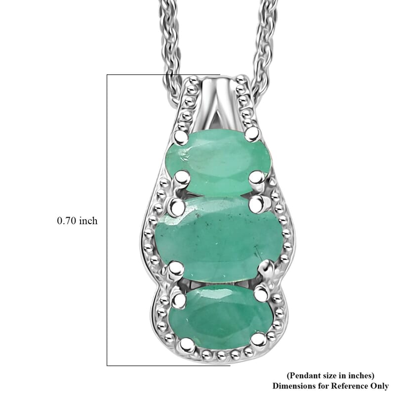 D'Joy Socoto Emerald 1.05 ctw Pendant Necklace in Rhodium Over Sterling Silver 20 Inches
