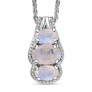 D'Joy Rainbow Moonstone 0.90 ctw Pendant Necklace in Rhodium Over Sterling Silver 20 Inches