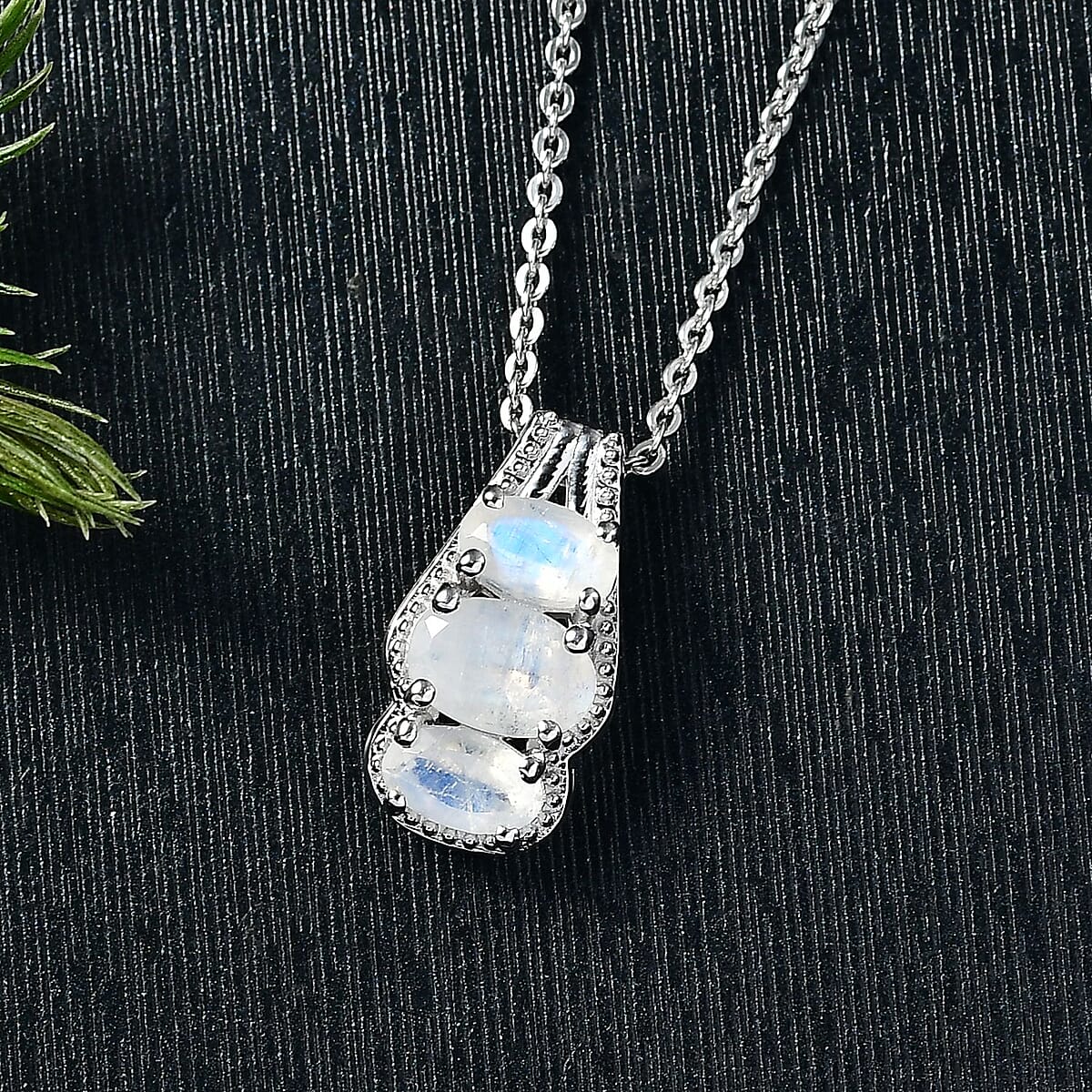 D'Joy Rainbow Moonstone 0.90 ctw Pendant Necklace in Rhodium Over Sterling Silver 20 Inches image number 1