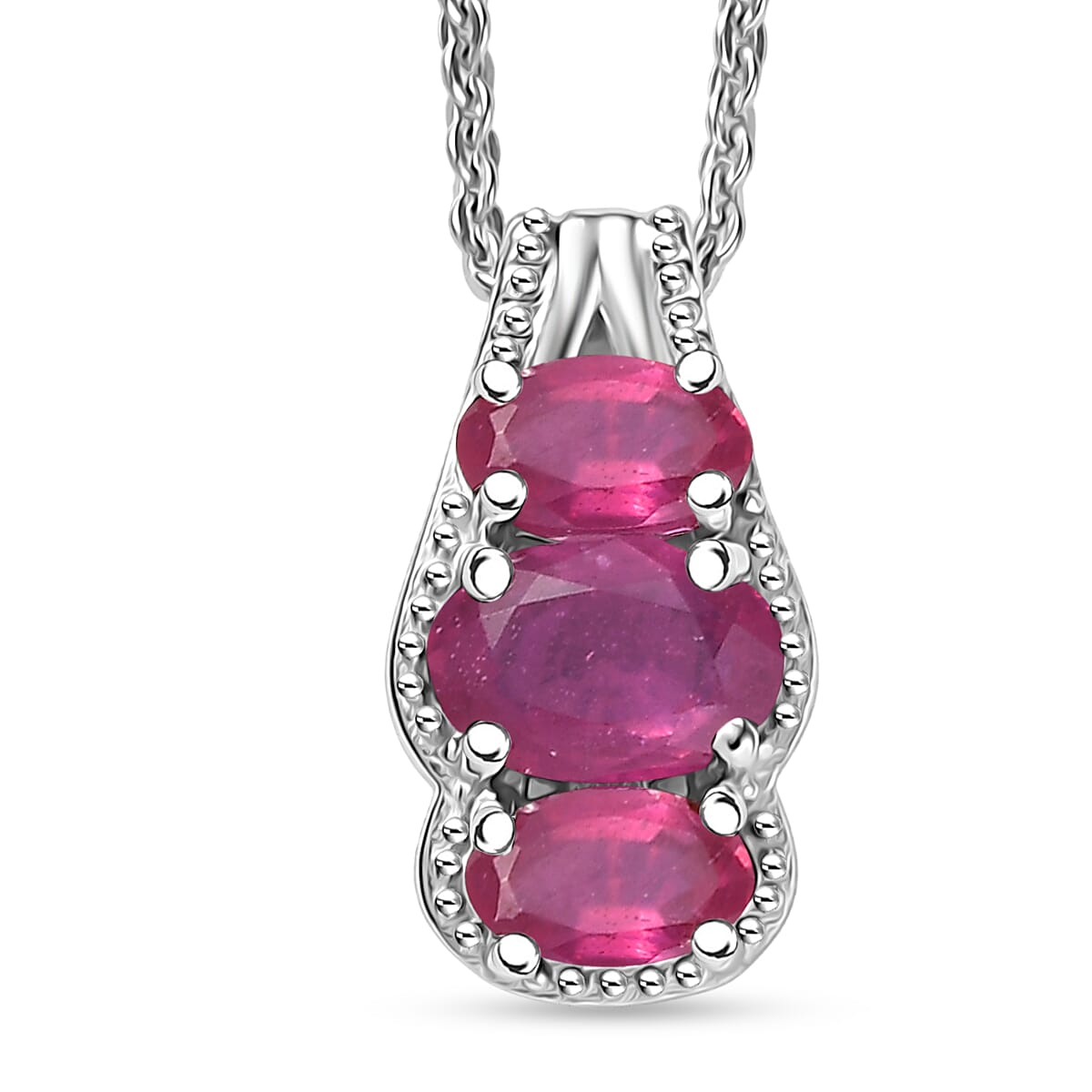D'Joy Niassa Ruby (FF) 1.30 ctw Pendant Necklace in Rhodium Over Sterling Silver 20 Inches  image number 0