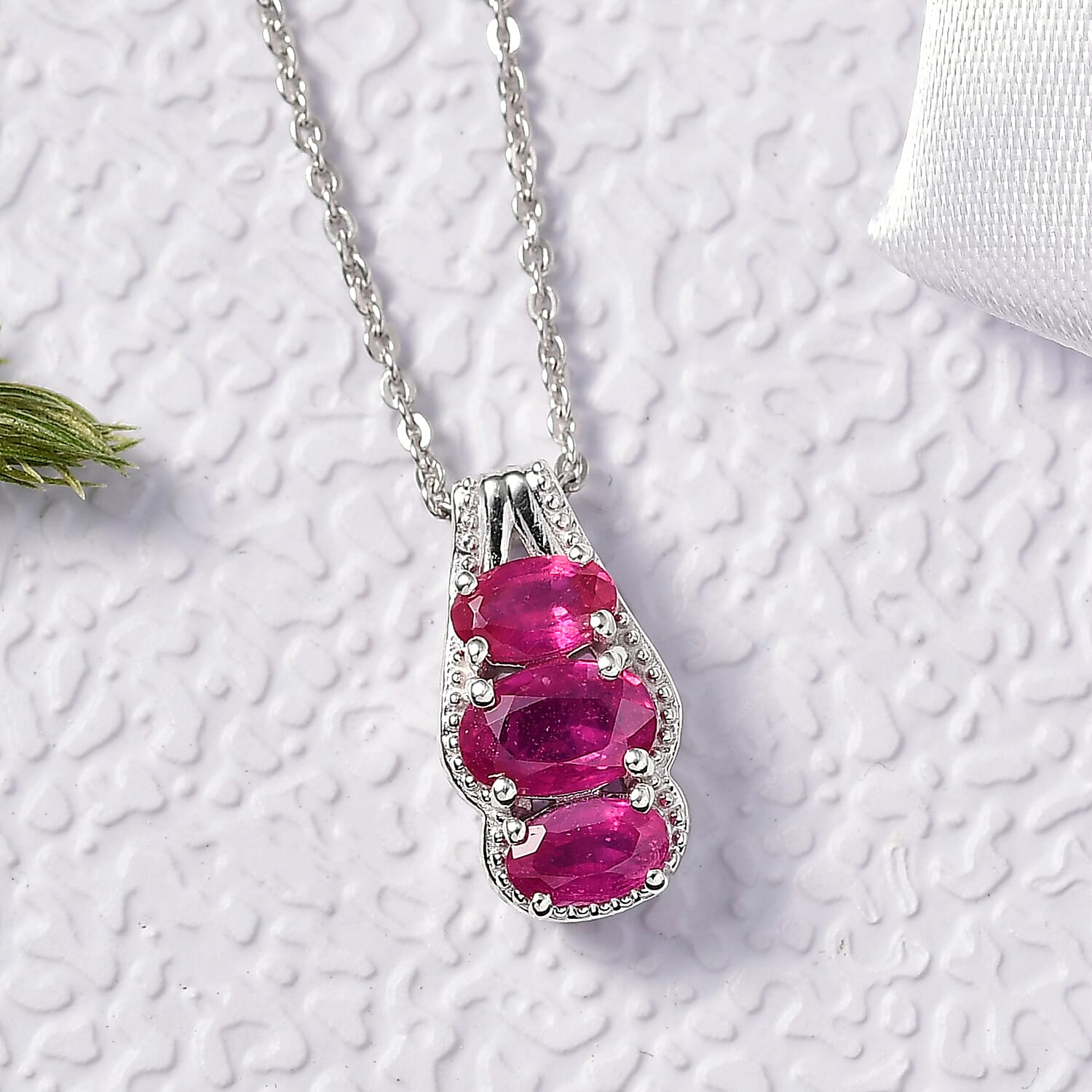 D'Joy Niassa Ruby (FF) 1.30 ctw Pendant Necklace in Rhodium Over Sterling Silver 20 Inches 