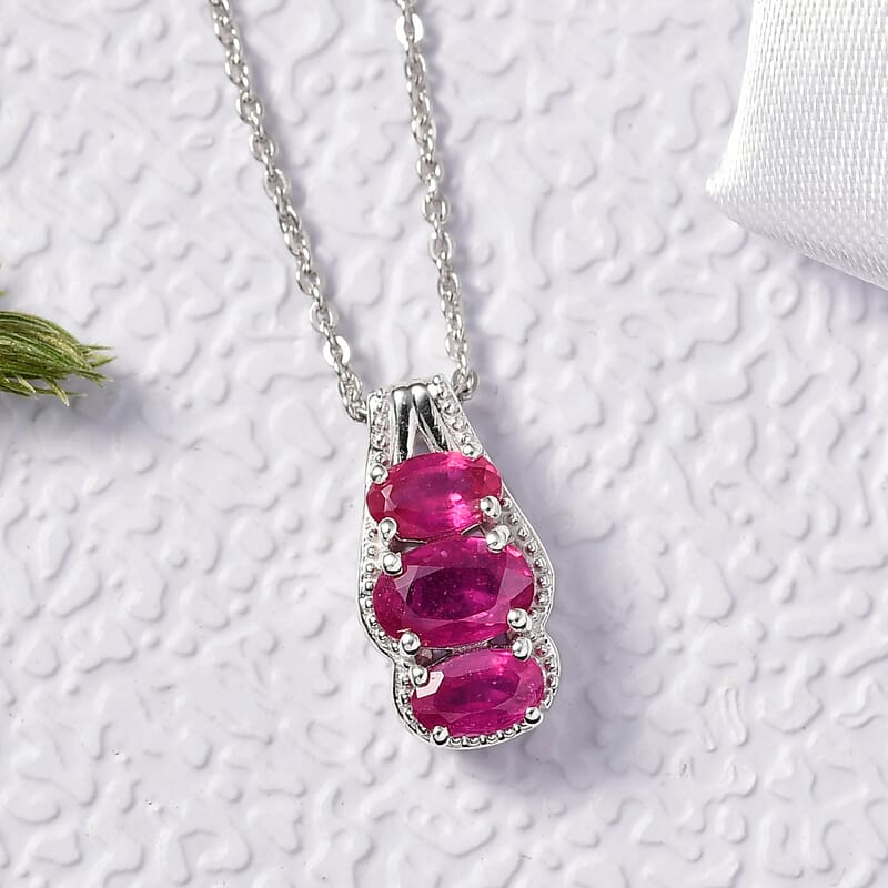 D'Joy Niassa Ruby (FF) 1.30 ctw Pendant Necklace in Rhodium Over Sterling Silver 20 Inches 