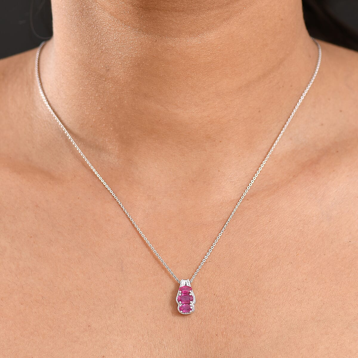 D'Joy Niassa Ruby (FF) 1.30 ctw Pendant Necklace in Rhodium Over Sterling Silver 20 Inches  image number 2