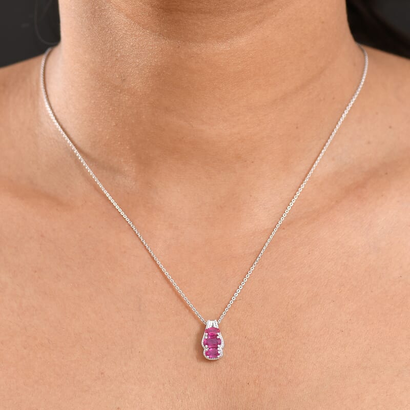 D'Joy Niassa Ruby (FF) 1.30 ctw Pendant Necklace in Rhodium Over Sterling Silver 20 Inches 