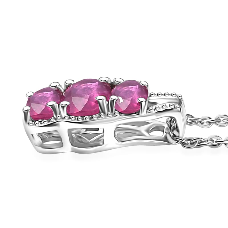 D'Joy Niassa Ruby (FF) 1.30 ctw Pendant Necklace in Rhodium Over Sterling Silver 20 Inches 