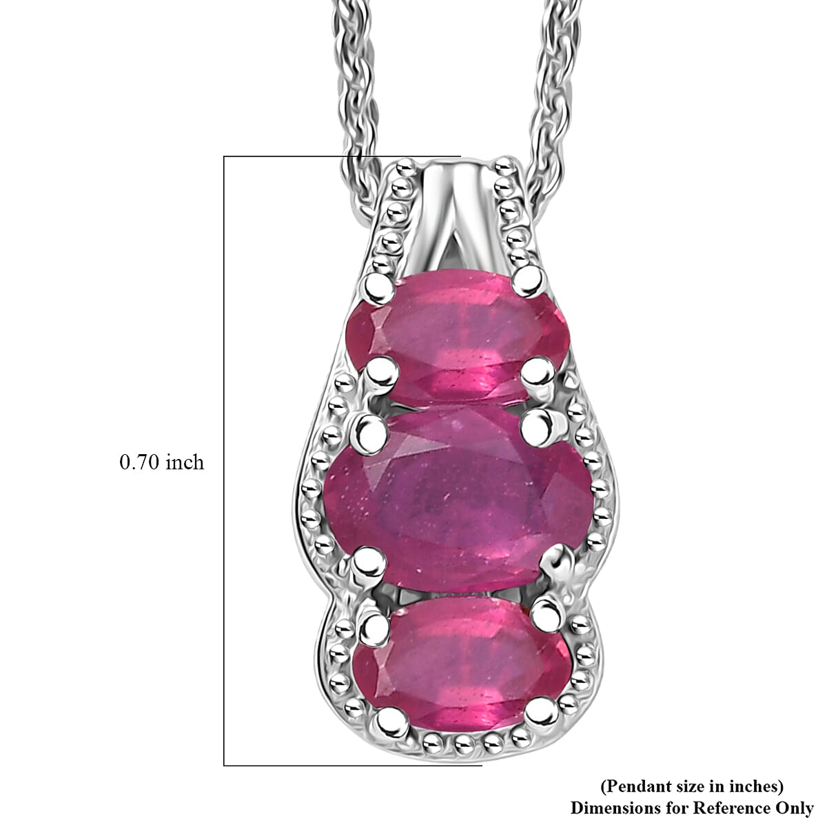 D'Joy Niassa Ruby (FF) 1.30 ctw Pendant Necklace in Rhodium Over Sterling Silver 20 Inches  image number 6